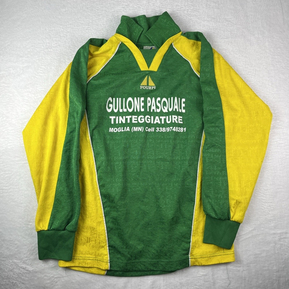 VTG Mens Brazil Style Long Sleeve Green Yellow Soccer Jersey Size Medium